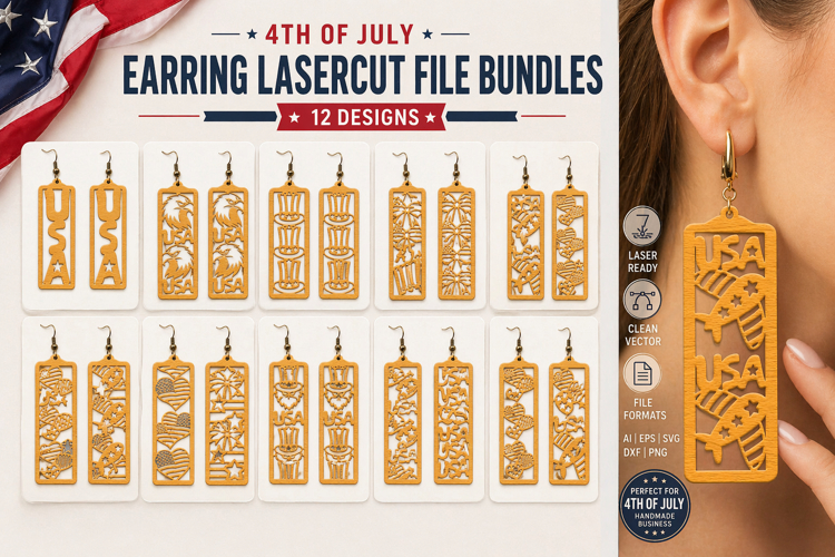 4th Of July Earring Lasercut File BUNDLES