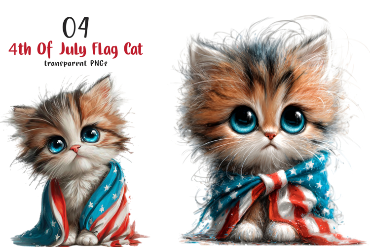 4th Of July Flag Cat Clipart