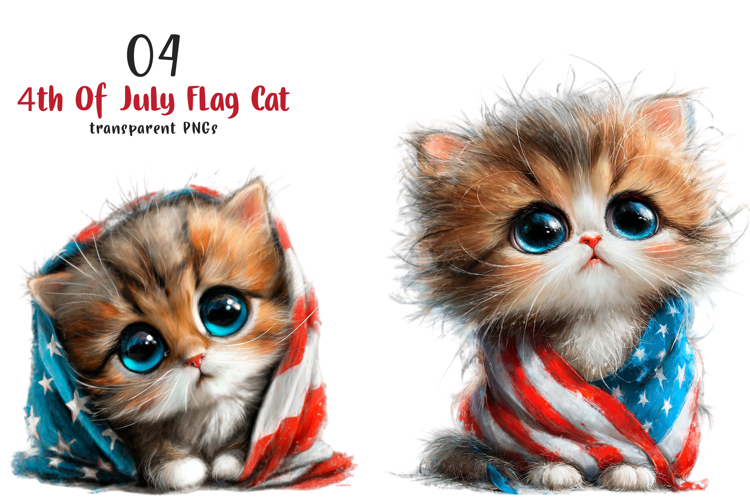 4th Of July Flag Cat Clipart