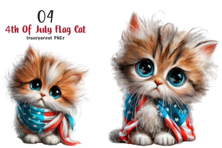 4th Of July Flag Cat Clipart