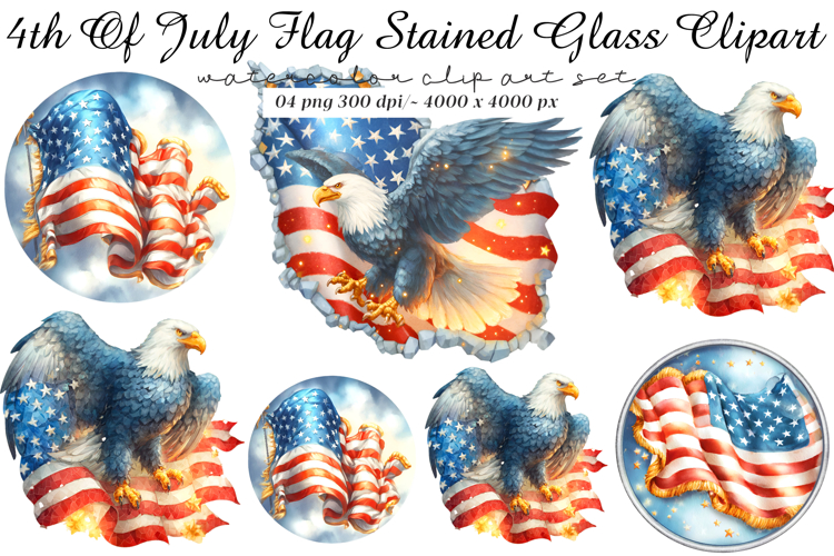 4th Of July Flag-Stained Glass Clipart