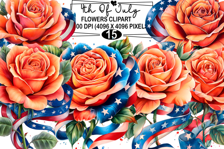 4th Of July Flowers Clipart Watercolor png