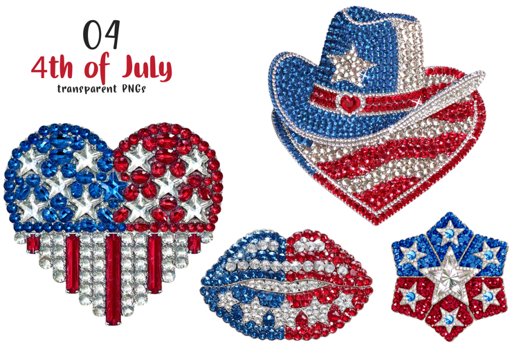 4th of July Glitter Rhinestone PNG