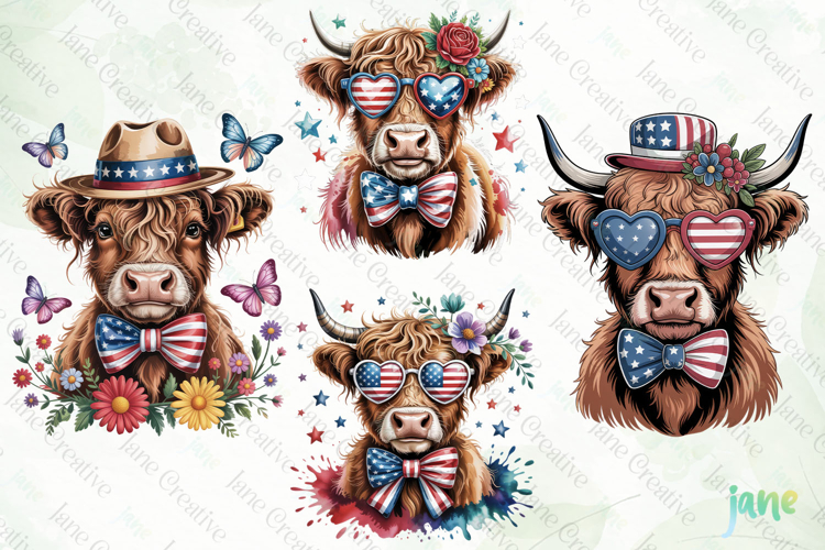 4th Of July Highland Cow Clipart