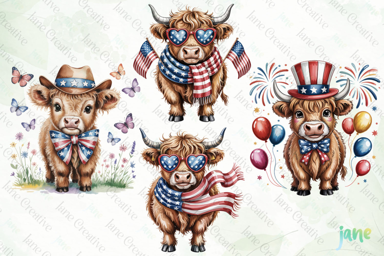 4th Of July Highland Cow Clipart
