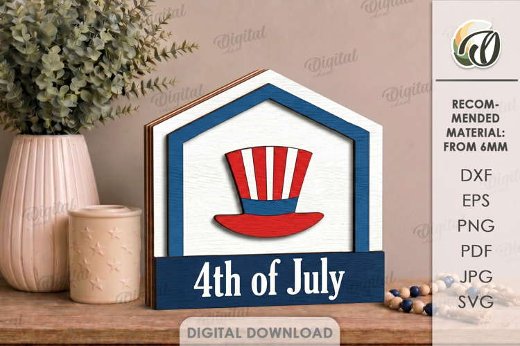4th Of July House Laser Cut. Patriotic Stand Decor SVG