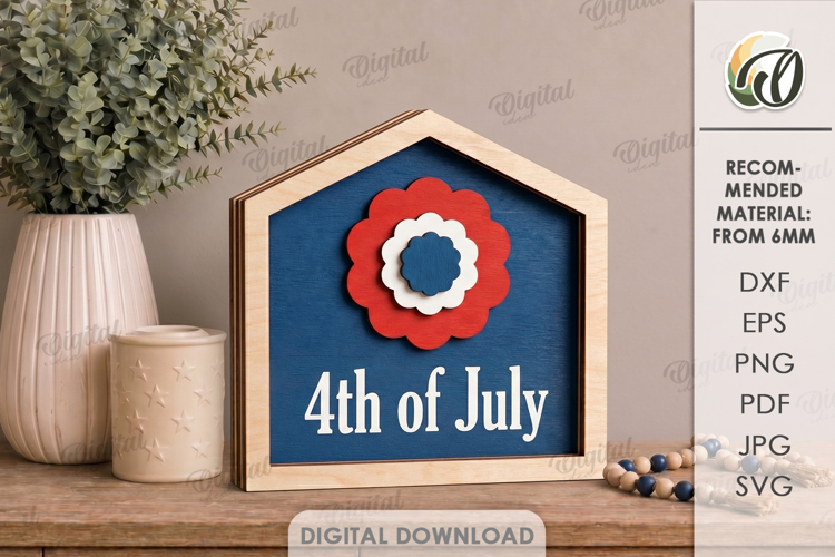 4th Of July House Laser Cut. Patriotic Stand Decor SVG