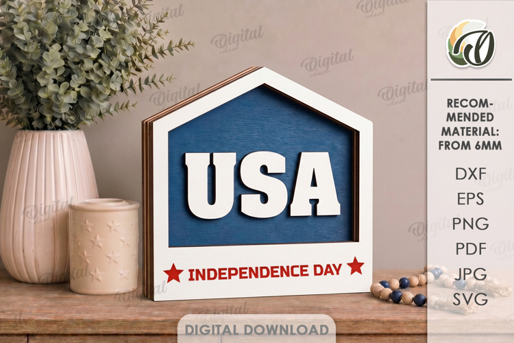 4th Of July House Laser Cut. Patriotic Stand Decor SVG