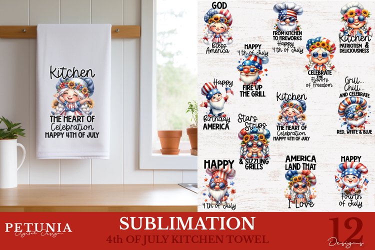 kitchen towels designs being sublimated in kitchen towels on 4th of July Celebrations