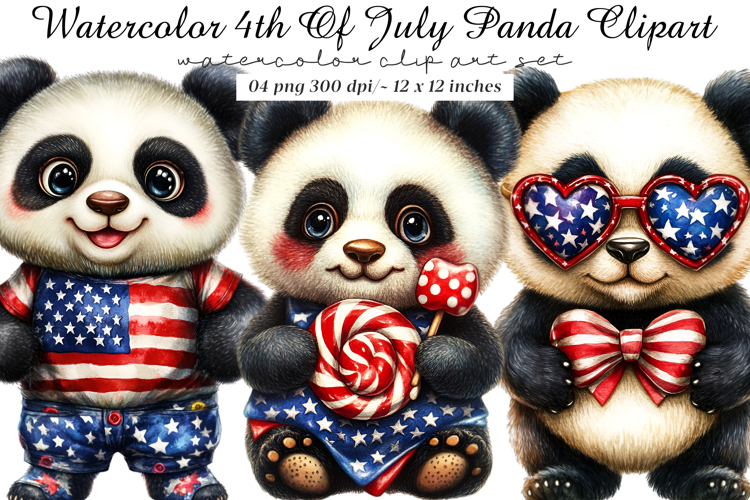 4th Of July Panda Sublimation Clipart