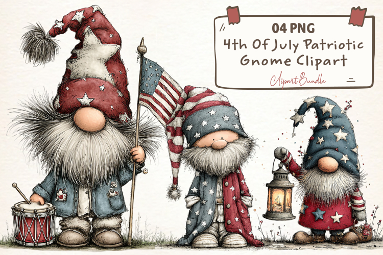 4th Of July Patriotic Gnome Clipart