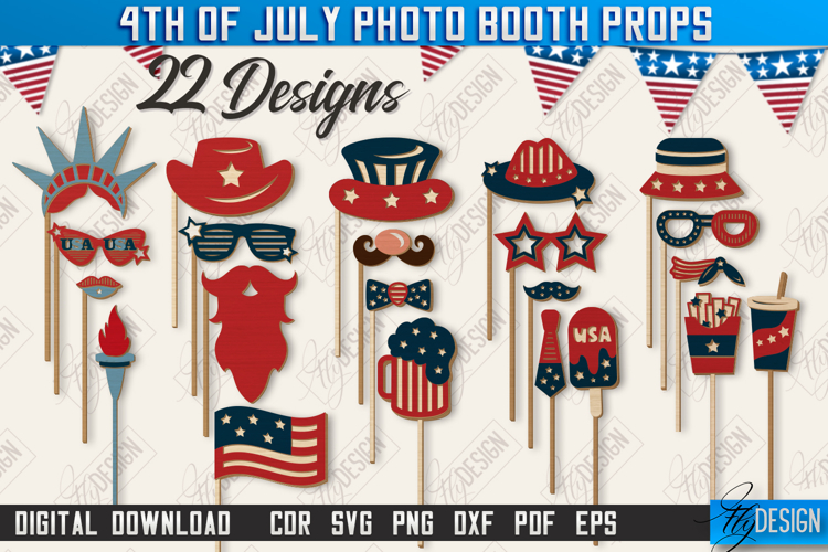4th of July Photo Booth Props Laser Bundle, Patriotic Party