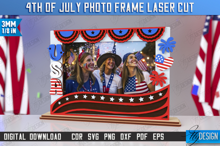 4th of July Photo Frame Laser Cut | Tabletop Photo Frame