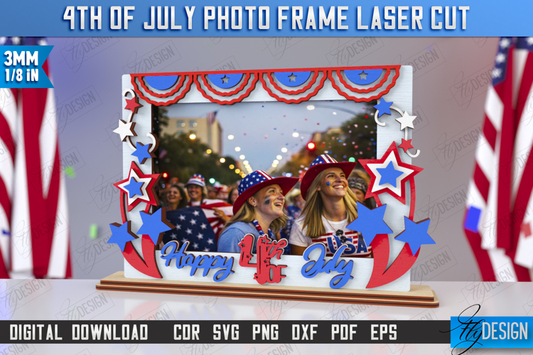 4th of July Photo Frame Laser Cut | Tabletop Photo Frame