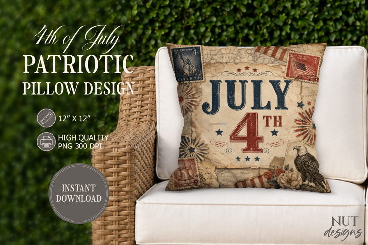 July 4th Patriotic Pillow Design Retro 4th of July USA