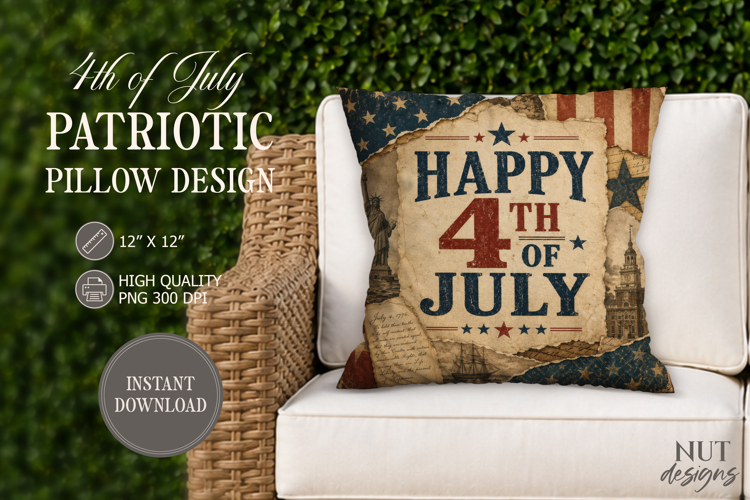 July 4th Patriotic Pillow Design Retro Happy 4th of July USA