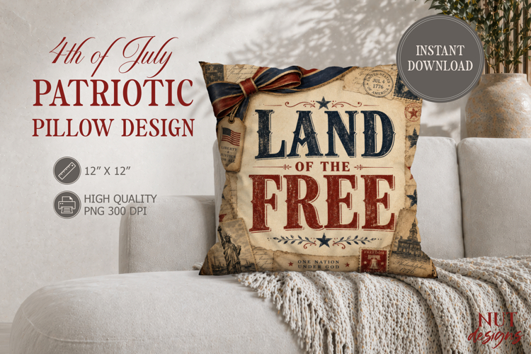 July 4th Patriotic Pillow Vintage Land of the free example image 1