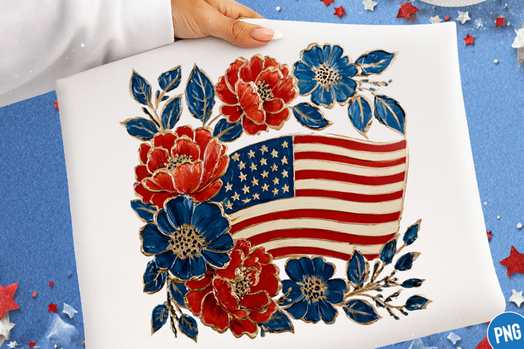 4th Of July Png - Preppy Patriotic Floral American Flag PNG