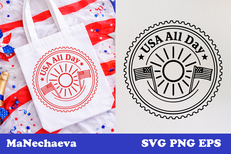 USA All Day SVG | Patriotic Postal Stamp 4th of July