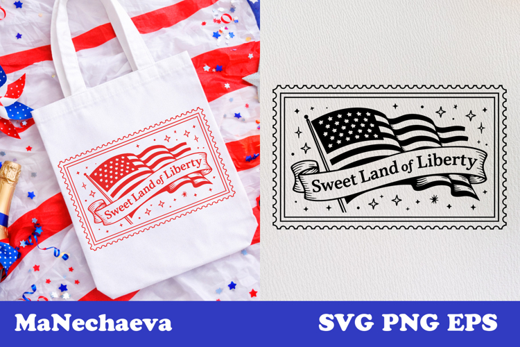 Patriotic Postal Stamp 4th of July SVG | Sweet Land Liberty
