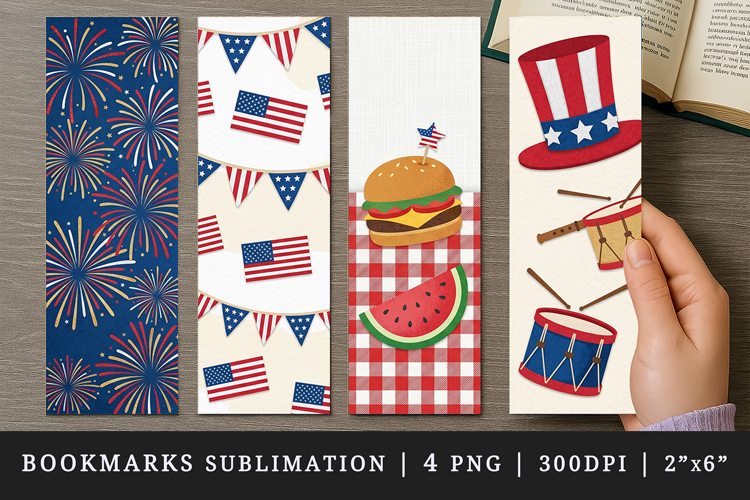 4th of july bookmarks printable sublimation bookmark design example image 1