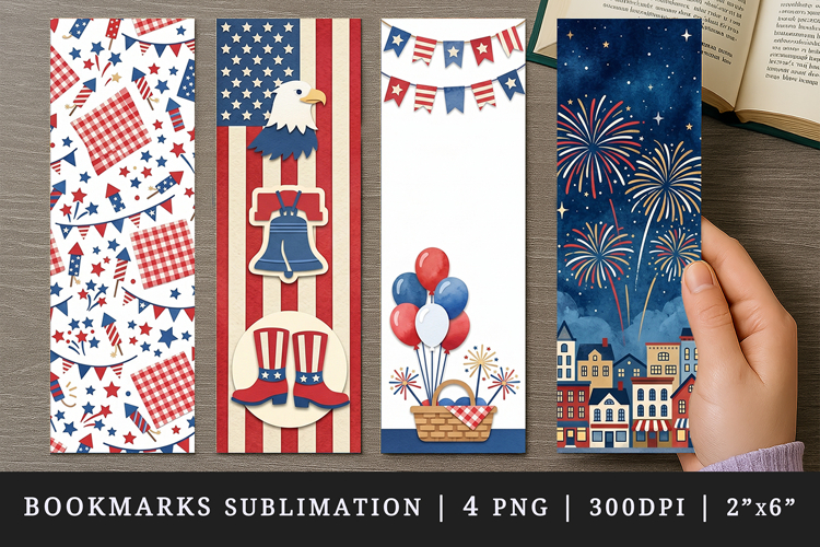 4th of july bookmarks printable sublimation bookmark design example image 1