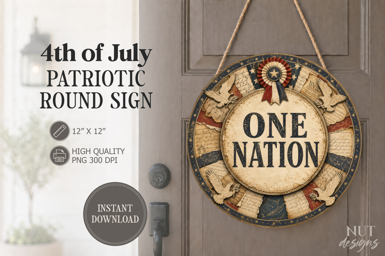 4th of July round sign American patriotic sublimation