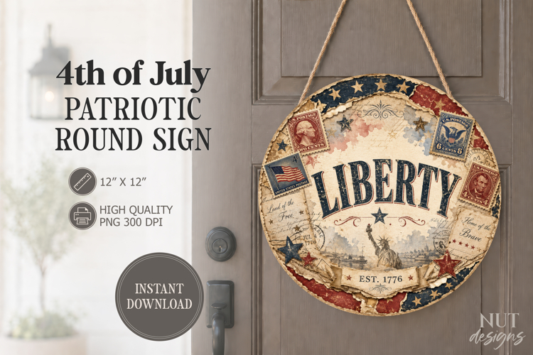 Retro 4th of July round sign American patriotic sublimation