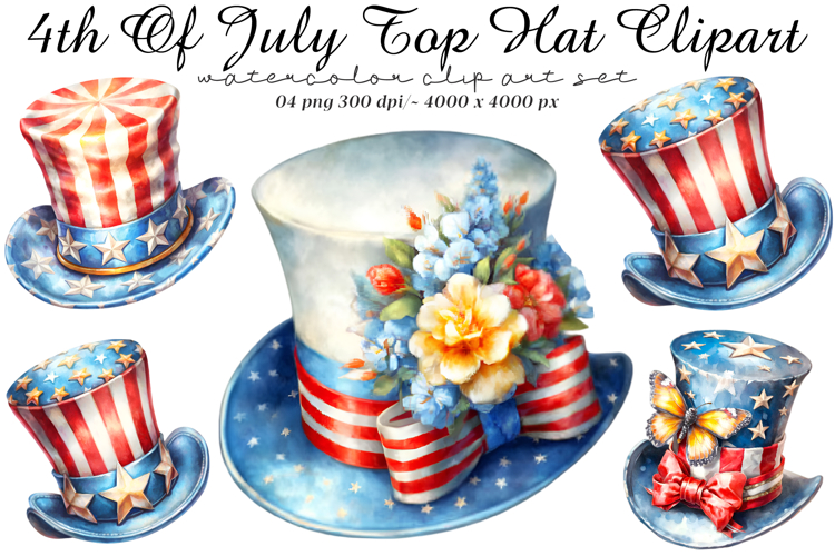4th Of July Top Hat Sublimation Clipart
