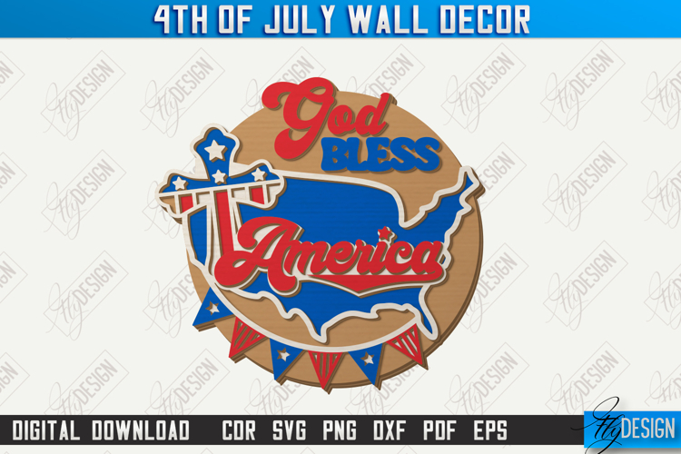 4th of July Wall Décor Laser Cut | Patriotic Round Sign |CNC
