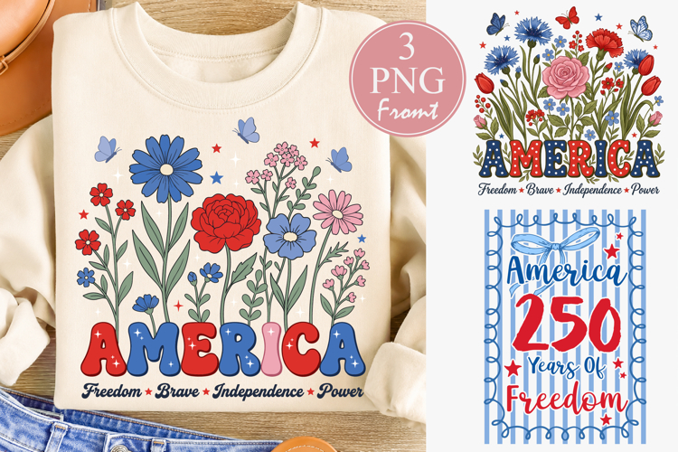 4th of July Wildflower Boho USA Independence Day PNG