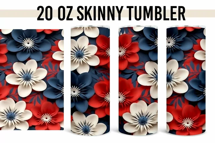 3D 4th of July Patriotic Flowers- 20 oz Straight Tumbler PNG