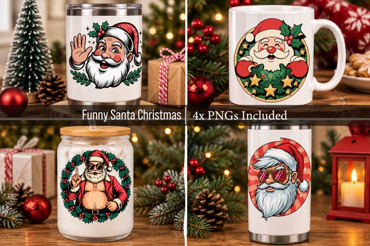 4x Funny Christmas Santa PNG Designs example image 1