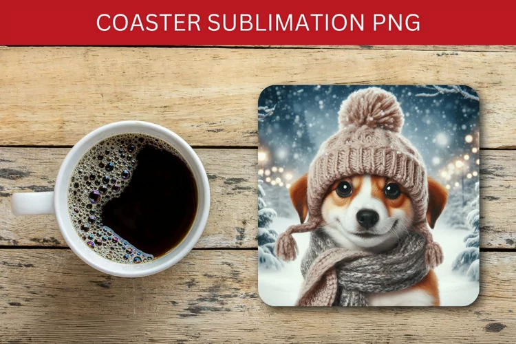square coaster - christmas dog puppy