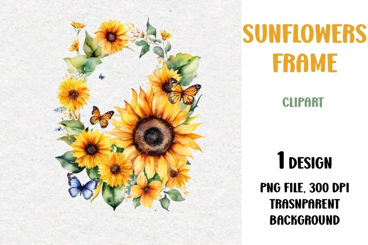 Watercolor Sunflowers Frame, PNG