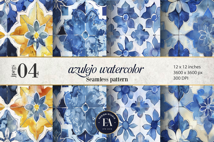 Azulejo watercolor Tile Pattern | Moroccan Traditional tiles