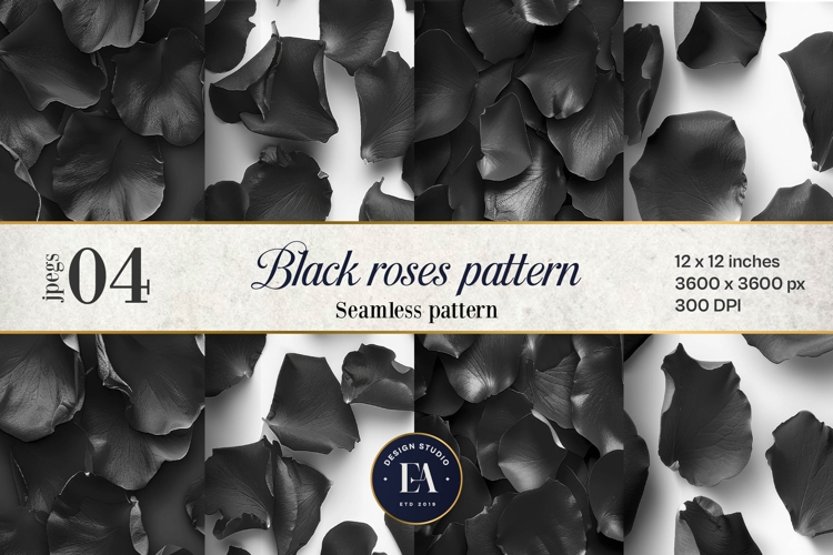 Black Rose Petals Pattern digital papers | Roses pattern