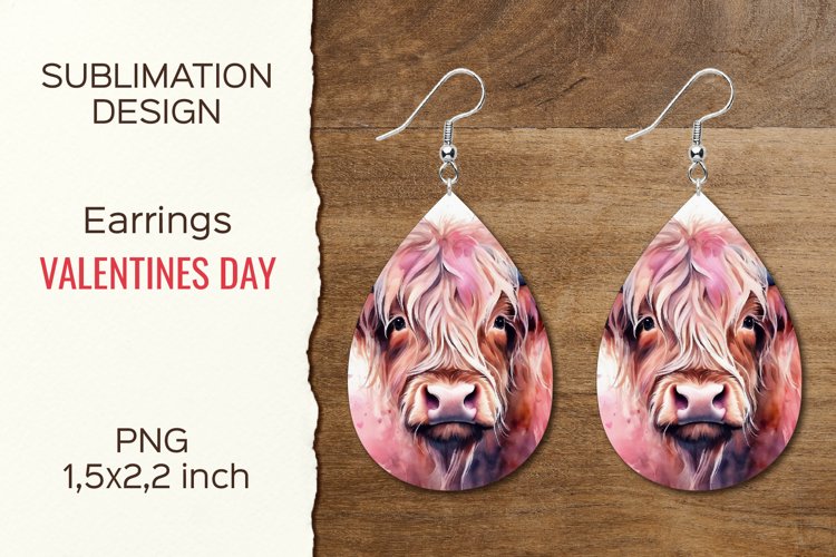 Valentines Highland Cow|Earring Teardrop|Sublimation Design