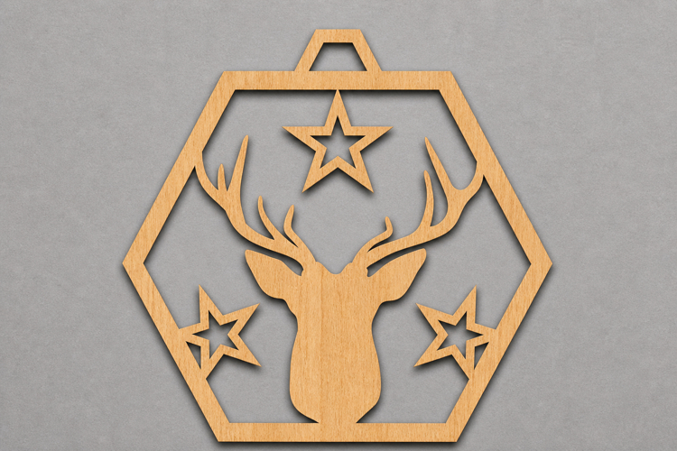 Deer Head Wooden Christmas Ornament
