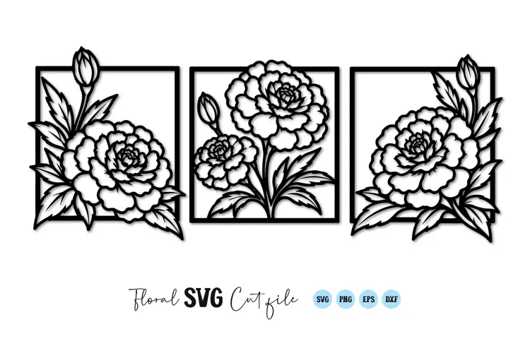 Peony Flower Frame SVG PNG