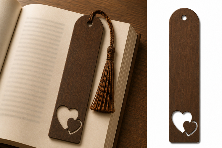 Double Heart Wooden Bookmark with Tassel for Couples example image 1