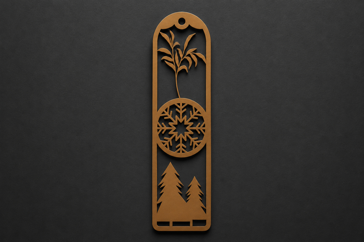 Nordic Pine and Snowflake Wooden Bookmark for Cozy Winter example image 1