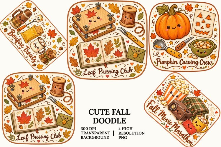 Cute Fall Doodle PNG Cozy Autumn Craft Desk Sublimation Art example image 1