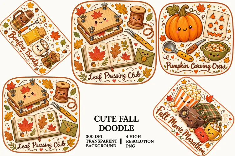 Cute Fall Doodle PNG Cozy Autumn Craft Desk Sublimation Art