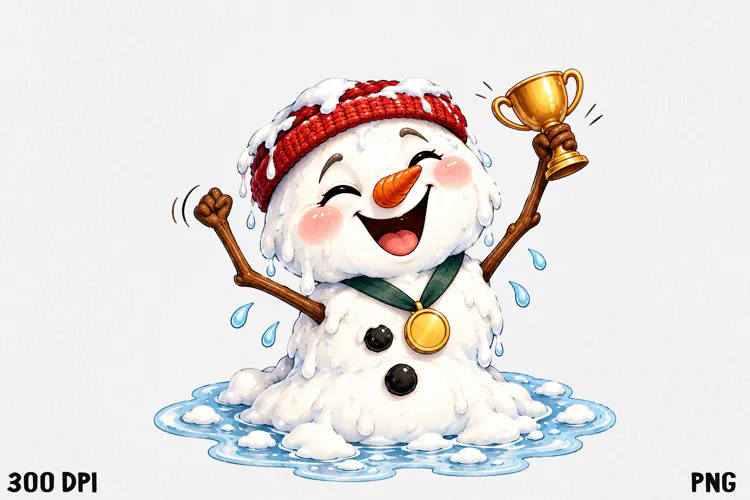 Funny Melting Snowman PNG Christmas Clipart