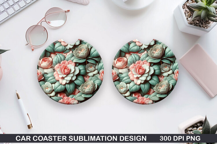 Flowers Car Coaster Sublimation| Summer Flowers Coaster PNG example image 1