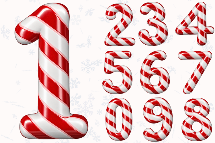 Candy Cane Christmas Numbers PNG