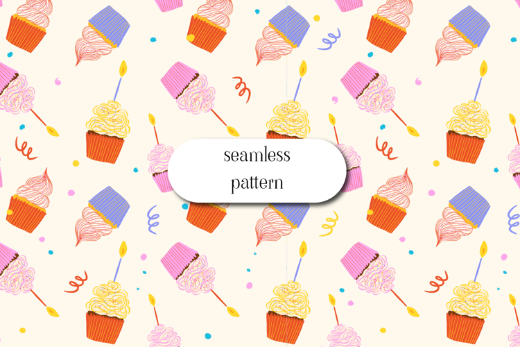 Birthday Cake Seamless Pattern Cute Party Dessert Design