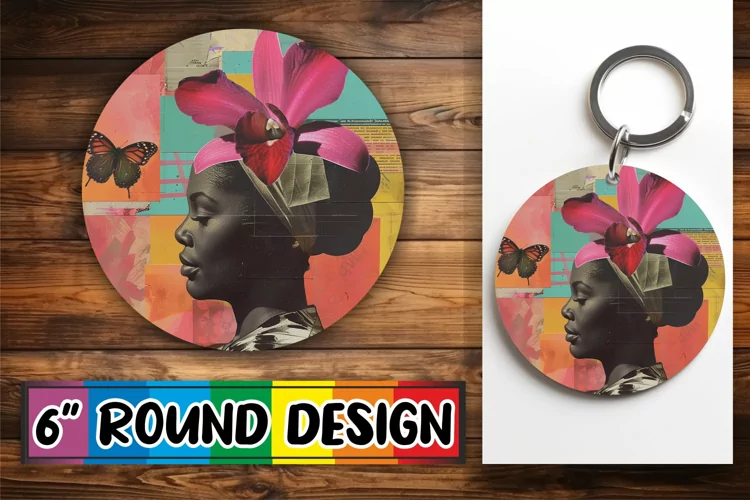 Round Design Black Woman Abstract Artistic Sublimation PNG