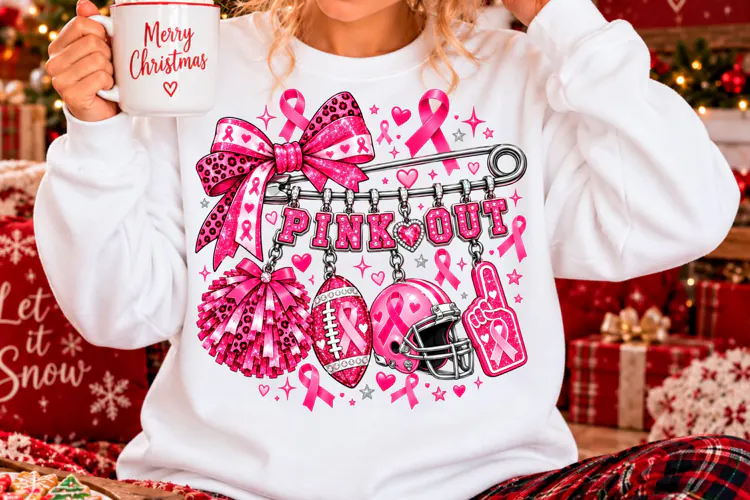 Pink Out Breast Cancer Football Sublimation PNG